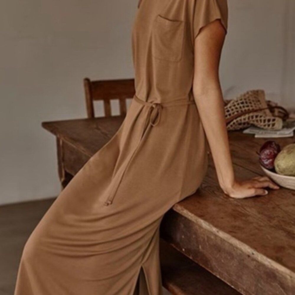 Neutral Earthy Boho Chic (NWT) J. Jill Tigerseye Luxe T-shirt Dress Women's Med